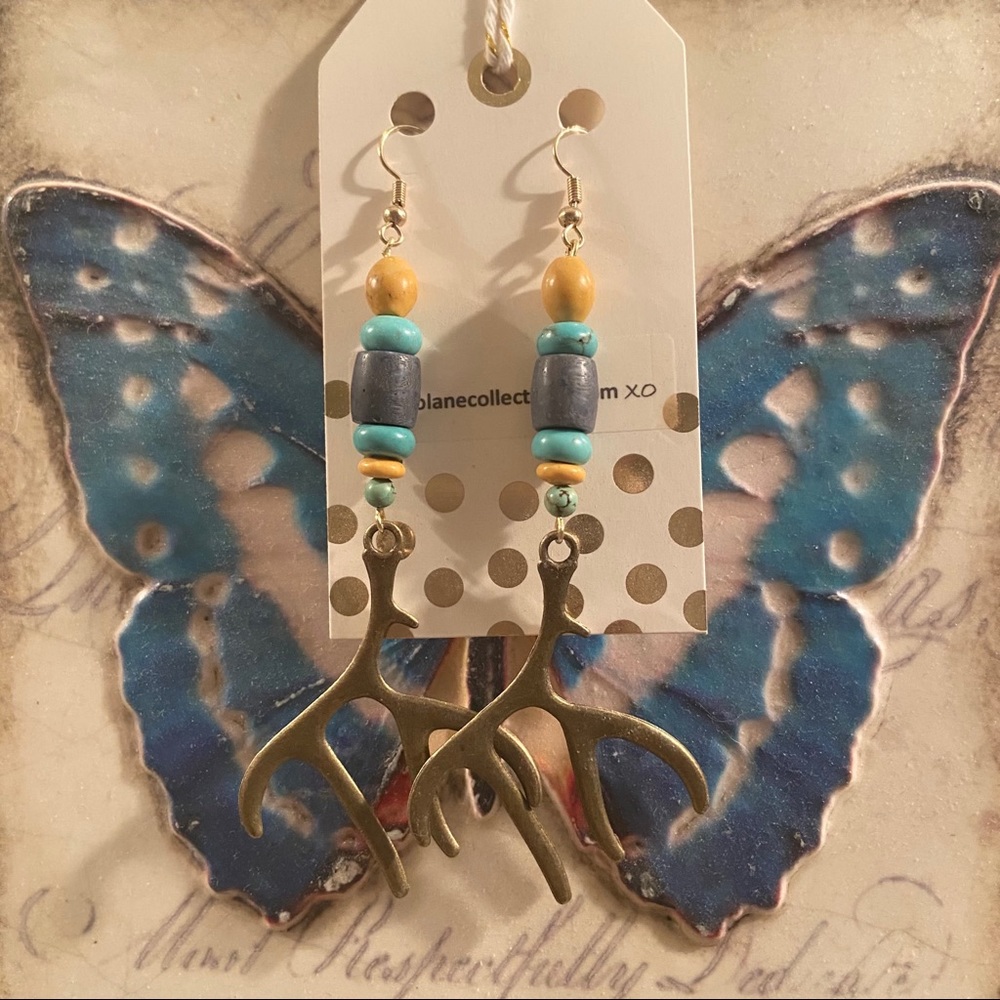 Antler Earrings with Turquoise One of a Kind NEW